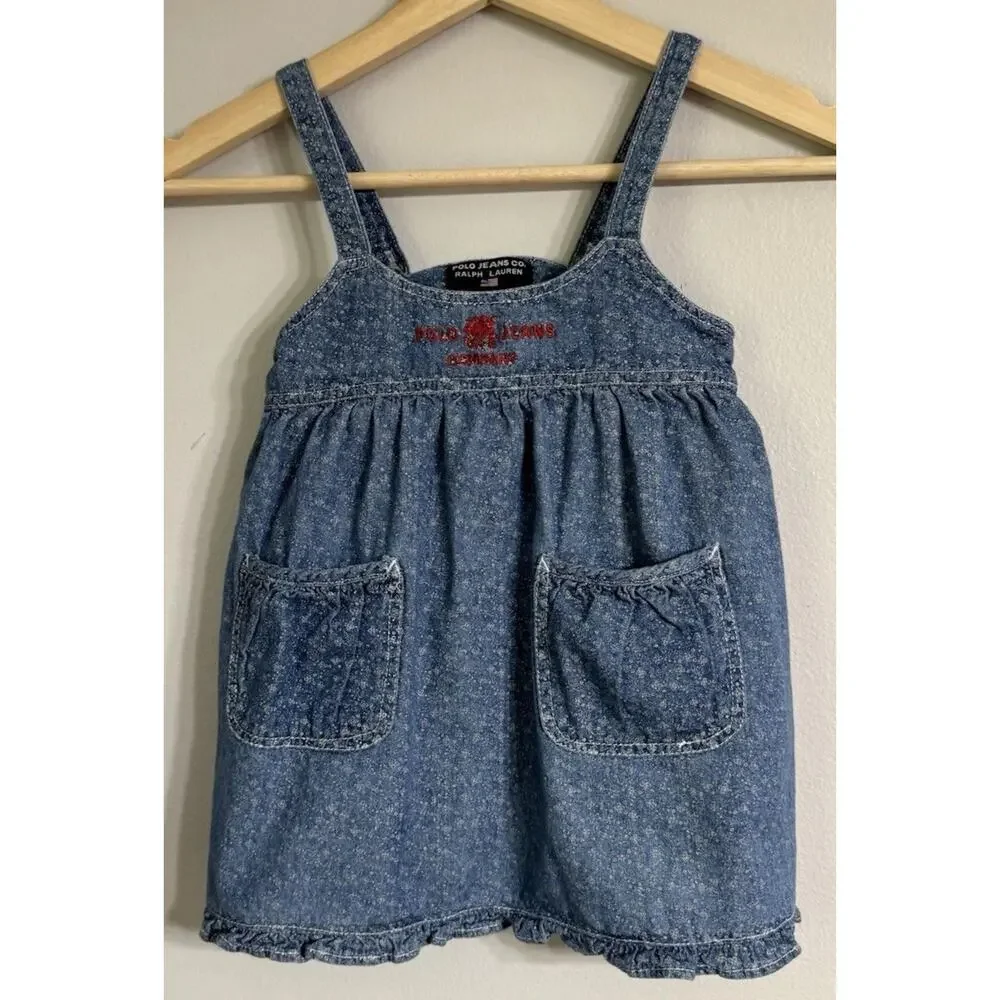 Polo Ralph Lauren Denim Skirtall Toddler Girl 3T Dress Vintage Pockets 90’S